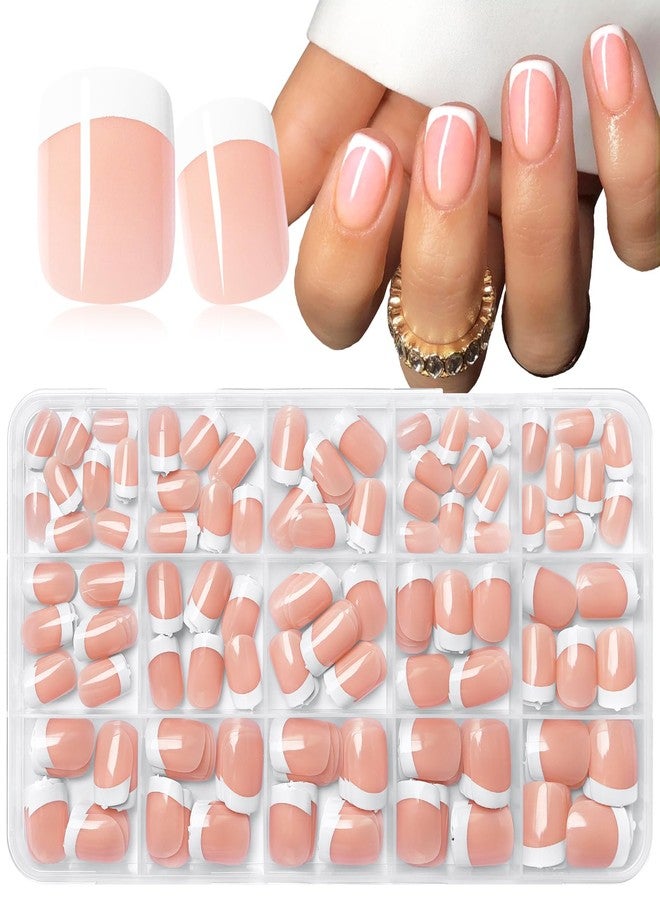 LuckForever 240pc White French Tips Press on Nails Square Fake Nails with Tabs File, Extra Short Nails Press ons French Tip Acrylic Nails Delight Glue ons Nails Short False Fingernail Stick on Nails for Women - Image 1